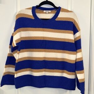 Madewell Preppy Merino Wool Blend Striped Sweater Blue Tan Cream- (small)